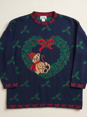 VTG Adele Knitwear Teddy Bear Christmas Sweater 3X Plus Size Oversized
